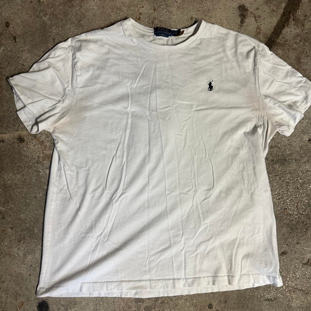 White Polo Ralph Lauren T-shirt with velvet back big pony embossed Size Large